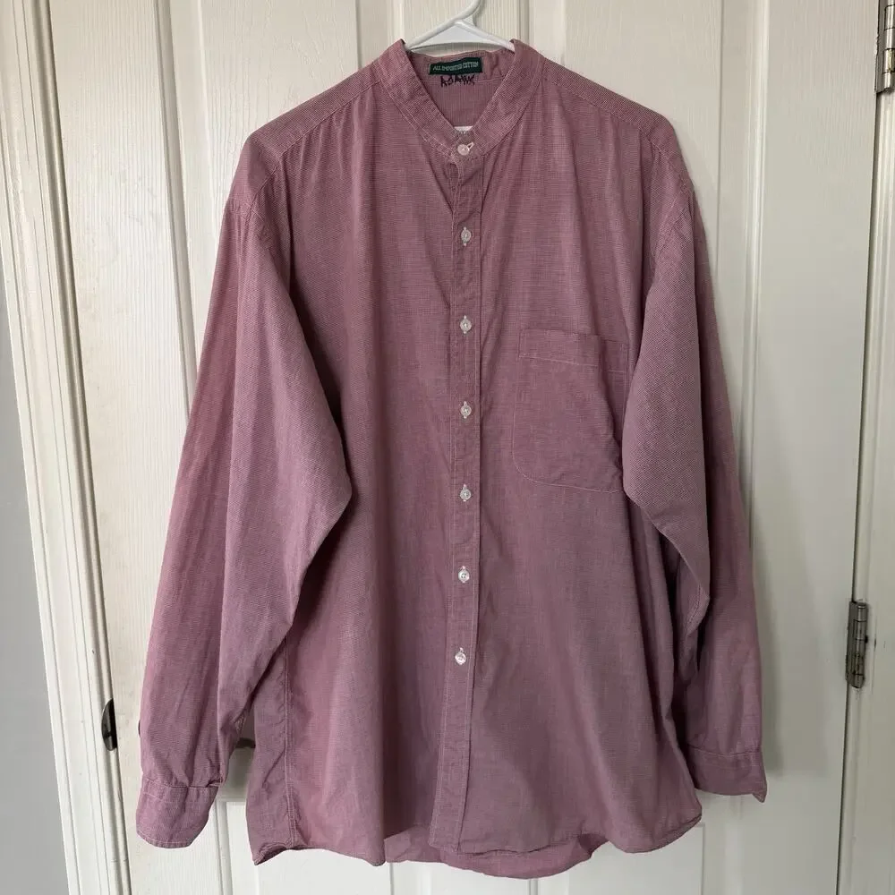 Bergdorf Goodman Men’s Long Sleeve Button Up Shirt Red White Plaid Sz L USA made